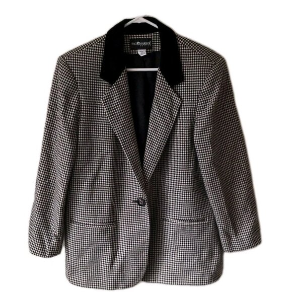 Sag Harbor Womens  Size 14 Petite Black White Jacket Blazer Houndstooth Check - Picture 1 of 4